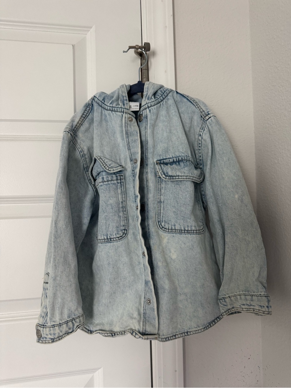 Zara Light Wash Denim Hooded Jean Jacket - Light Blue